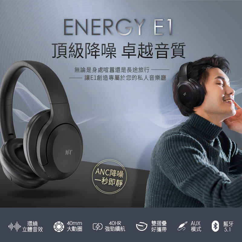【miuzic沐音】ANC降噪沉浸式立體聲無線藍牙頭戴式耳機 E1, , large