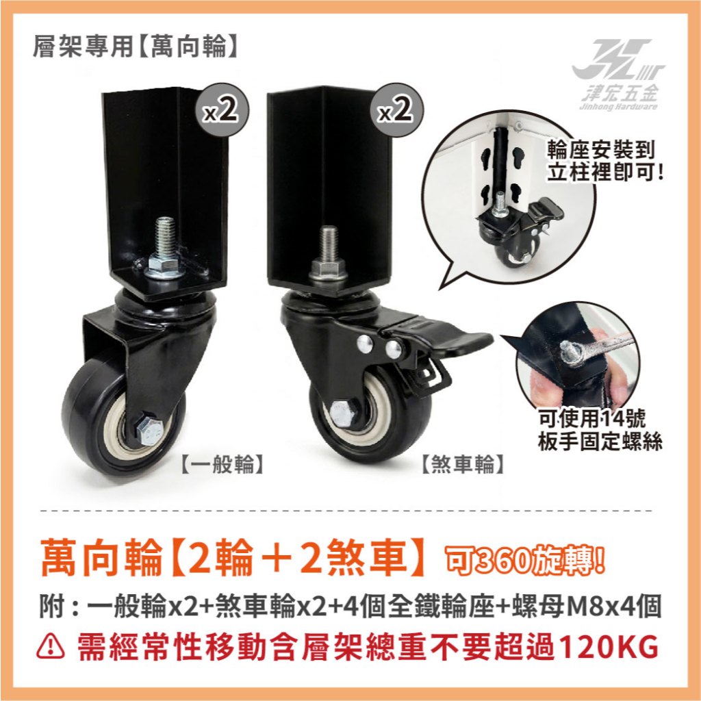 【津宏五金】層架專用配件【萬向輪、調整腳】加價購/台灣現貨/層架/耐重置物架, , large
