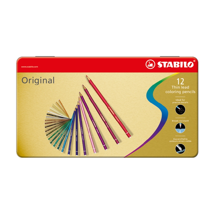 【德國天鵝STABILO】Original 藝術樂細緻色鉛筆12/24/38色(鐵盒)12色(ST8773-6), , large