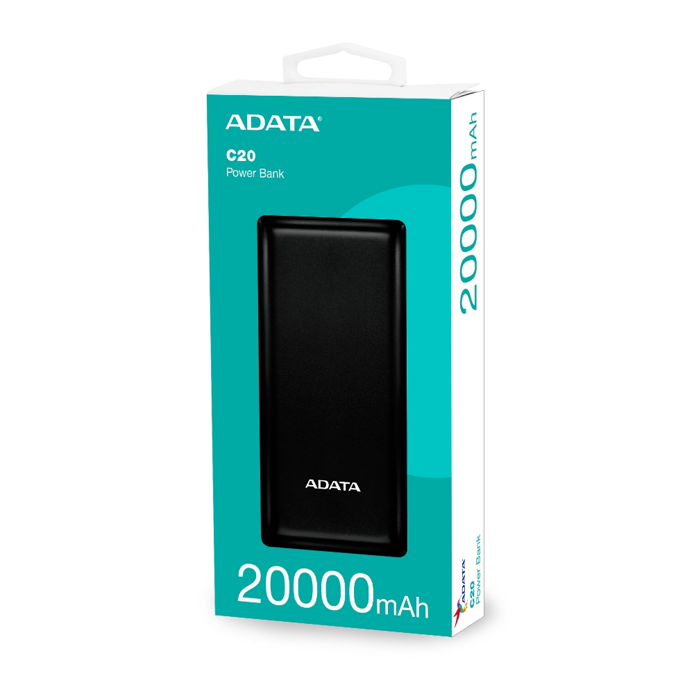 【ADATA 威剛】C20 黑色 20000mAh 行動電源 簡約設計 輕便攜 QC/PD 快充, , large