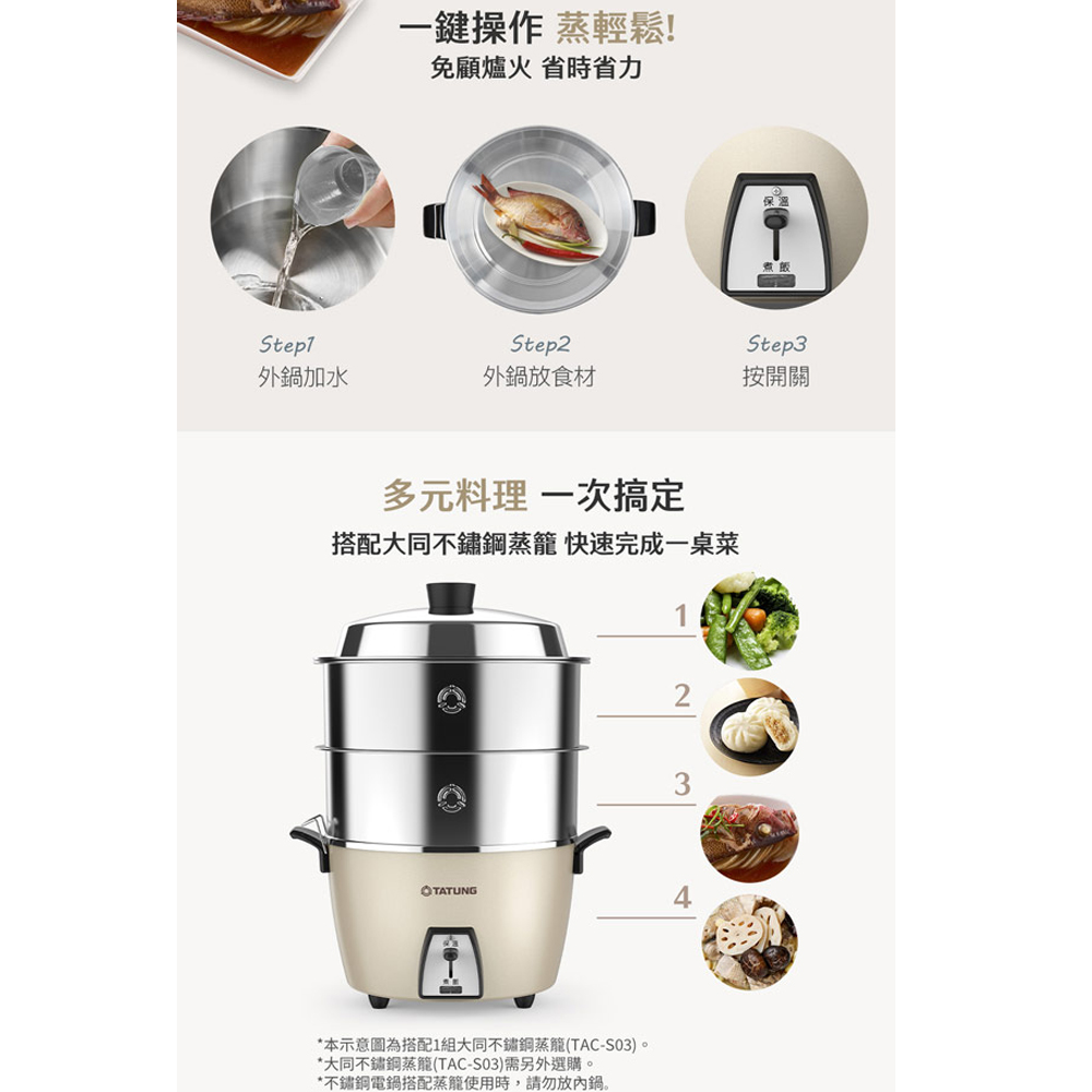 TATUNG 大同 6人份全不鏽鋼配件電鍋/贈手套 TAC-06L-MCAG, , large