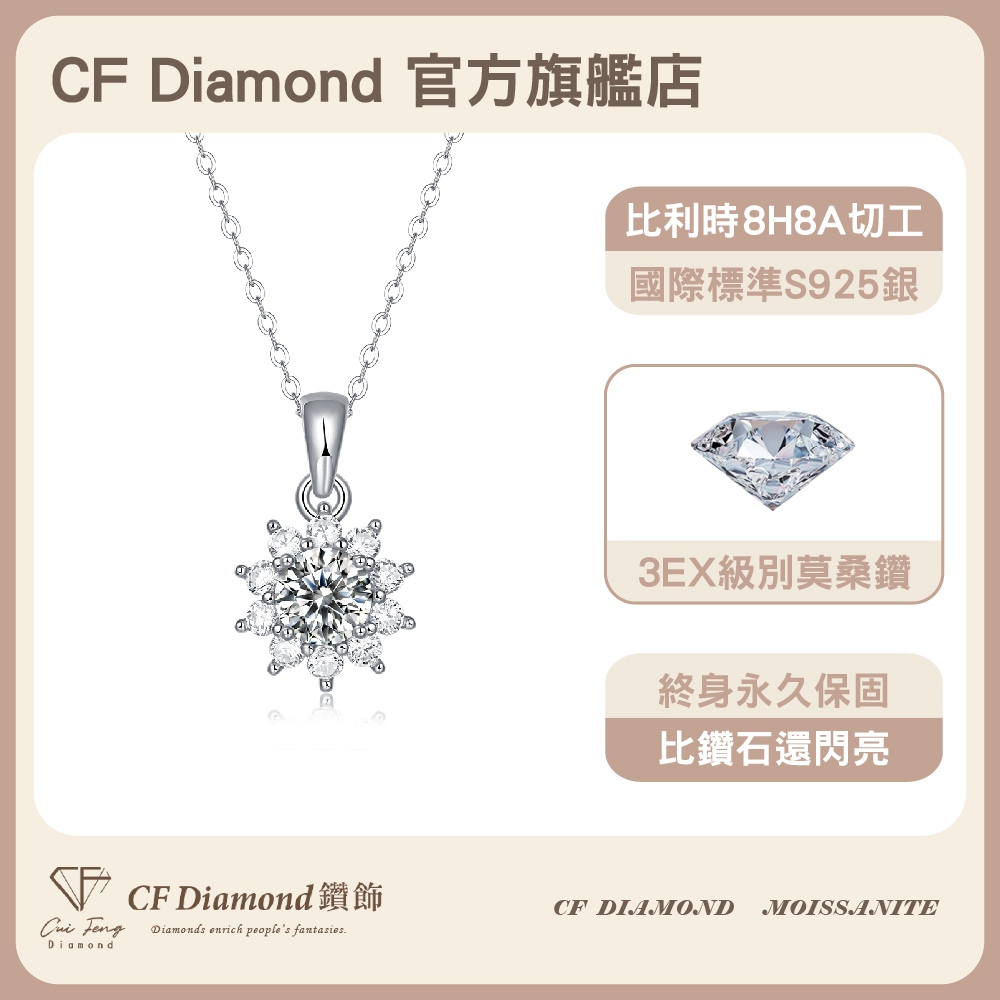 【CF鑽飾】項鍊 莫桑鑽《雪夜》1克拉, , large