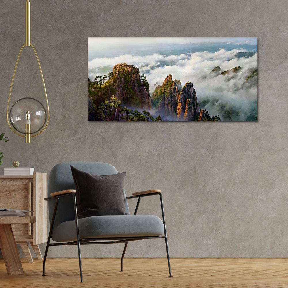 【御畫房】黃山雲海 國家一級畫師手繪油畫60&times;120cm(VF-137), , large