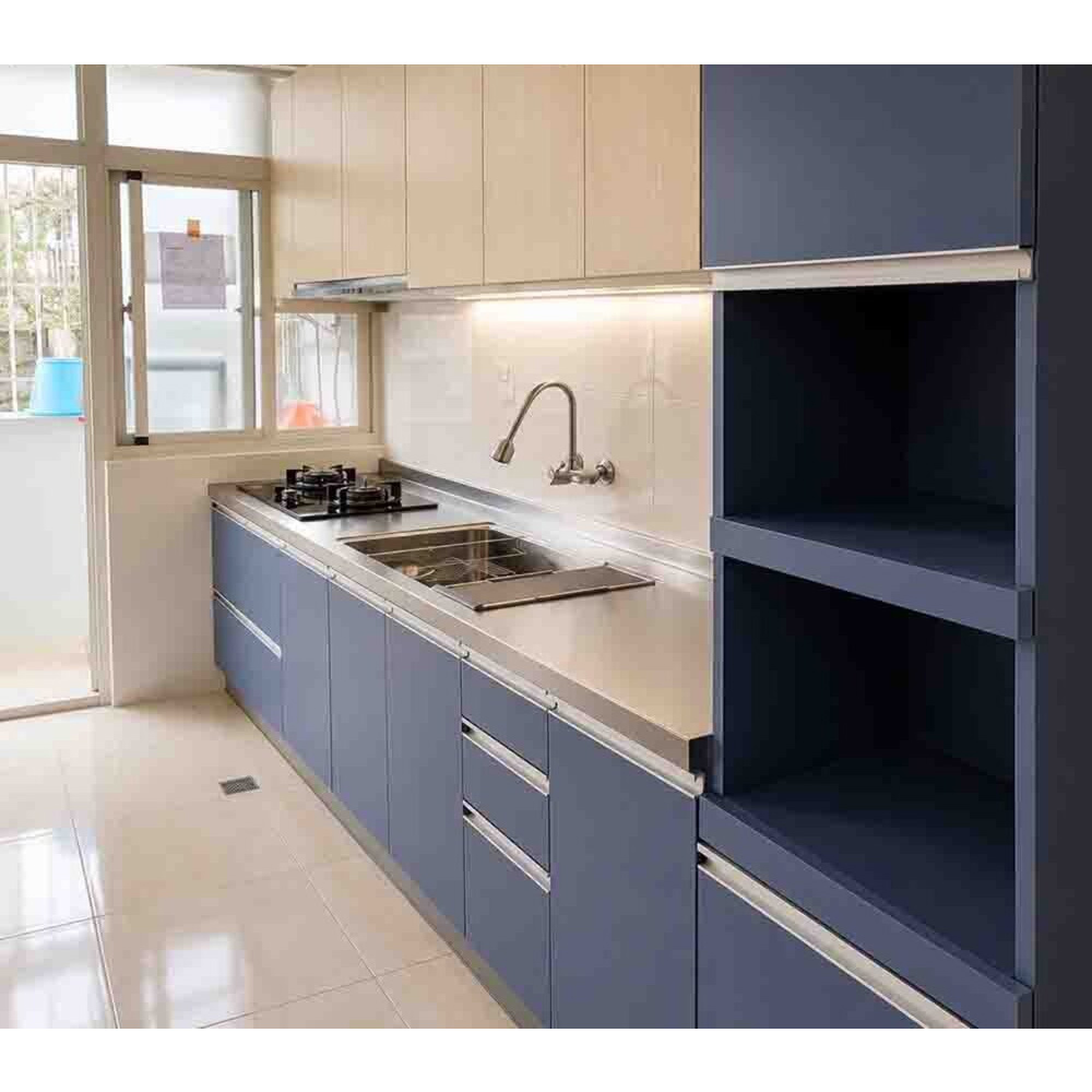 【KW廚房世界】系統廚具 廚房設計 客製化 廚櫃 流理台 工廠直營 一字型 345公分 壓花檯面 櫻花 瓦斯爐 排油煙機, , large