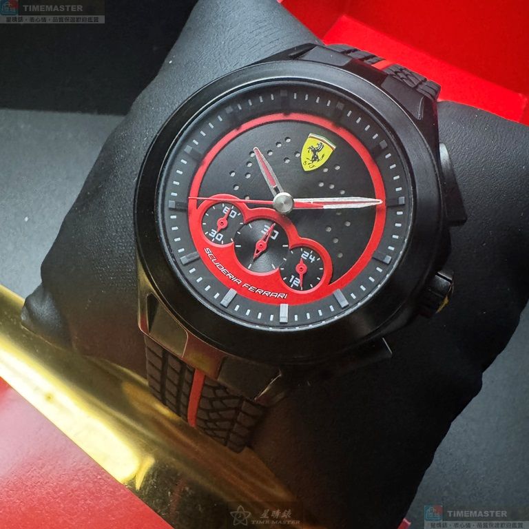 [星晴錶業]FERRARI手錶,46mm,FE00110黑色錶面黑錶殼深黑色精鋼錶帶款, , large