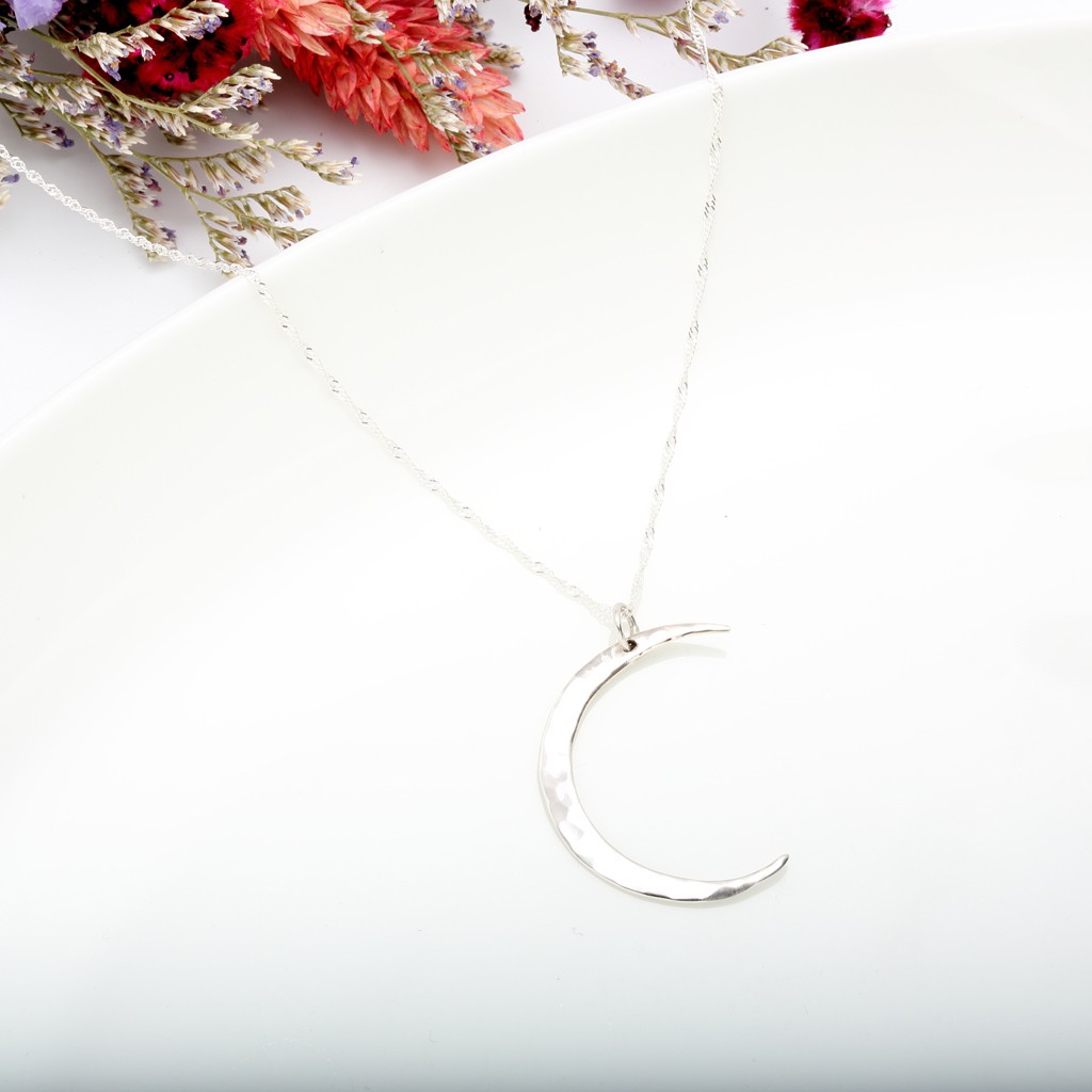 【Angel & Me】Hammered Crescent moon s925 sterling silver necklace birthday gift, , large