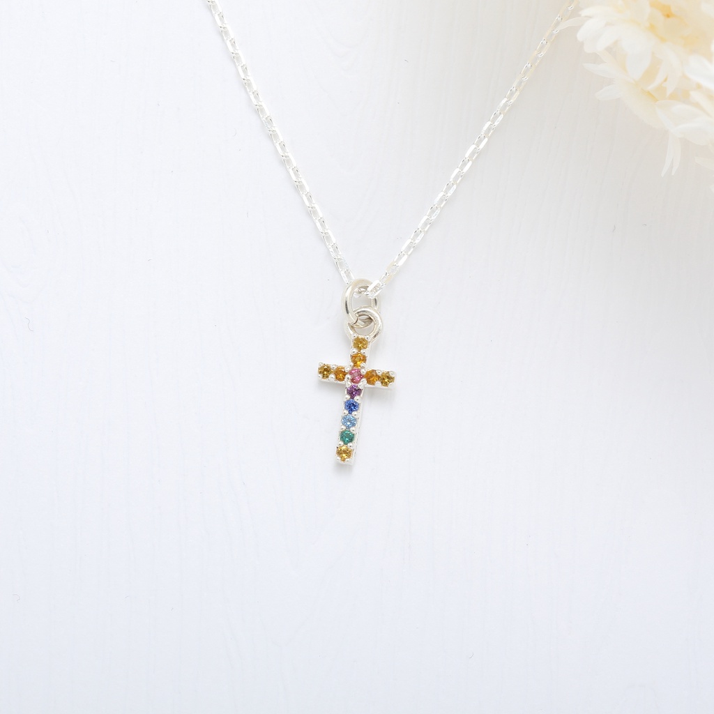 【Angel & Me】Bless Rainbow Cross s925 sterling silver necklace God Jesus gift, , large