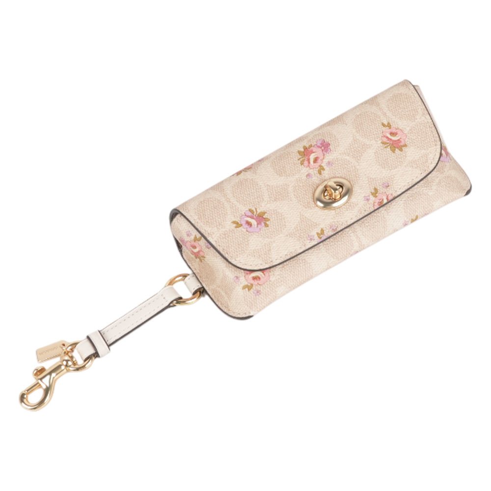 COACH CC Logo 花卉圖案附提把萬用包/眼鏡收納包(沙色), , large