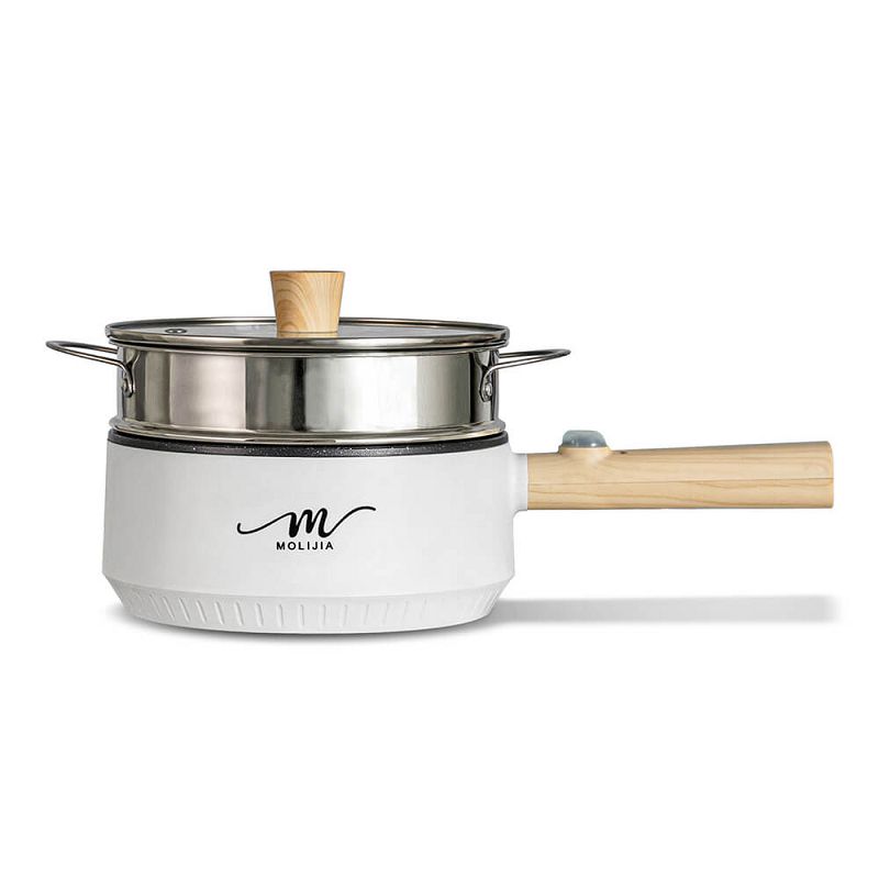 【MOLIJIA 魔力家】1.6L-M18多功能美食料理不沾電火快煮烹飪鍋+M1812不鏽鋼蒸籠-白木紋, , large