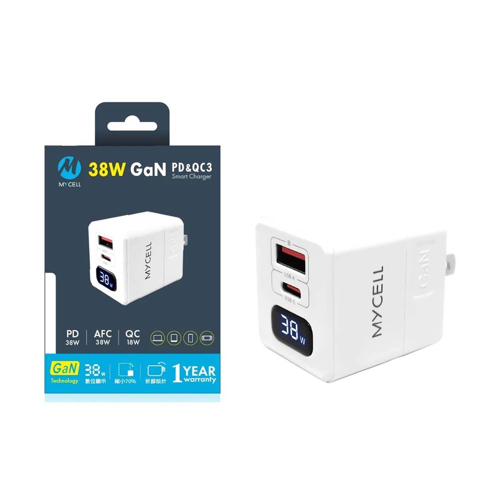 【sansuijibau】MYCELL 38W GaN PD+QC Gallium Nitride Smart Digital Display Charger - Fast Charging, Fast Charging Plug, Rapid Charging, , large