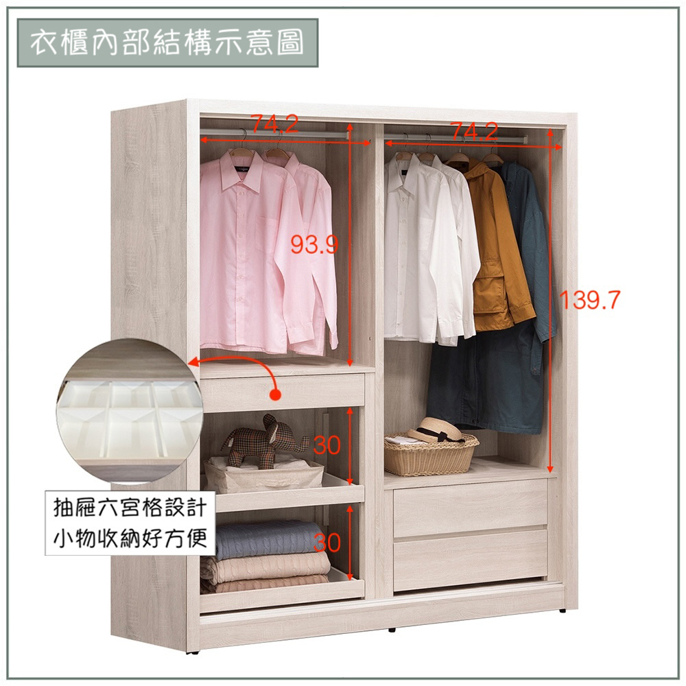 【唯熙傢俱】海瑟薇雙色5.2x7尺滑門衣櫃, , large