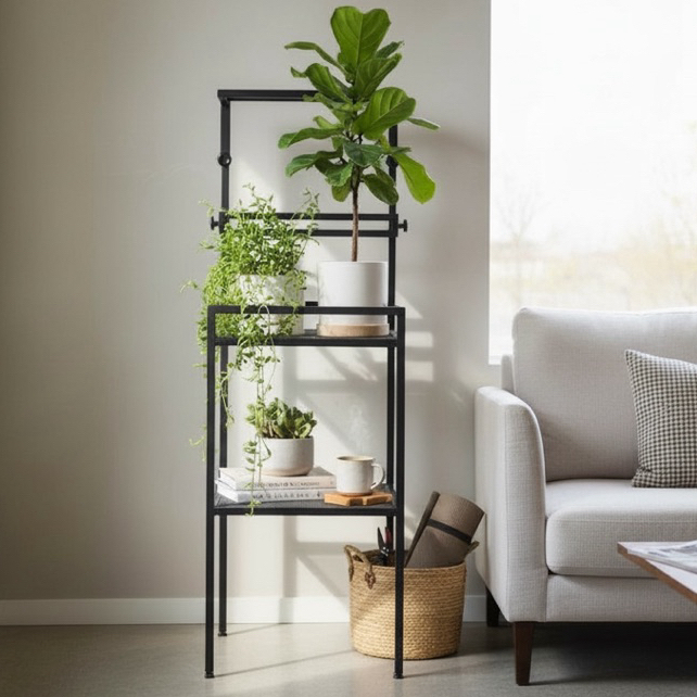 【 SHAONIANNA.TW 】工業風鐵製植物架｜一體成型免組裝・上層小層板可調, , large