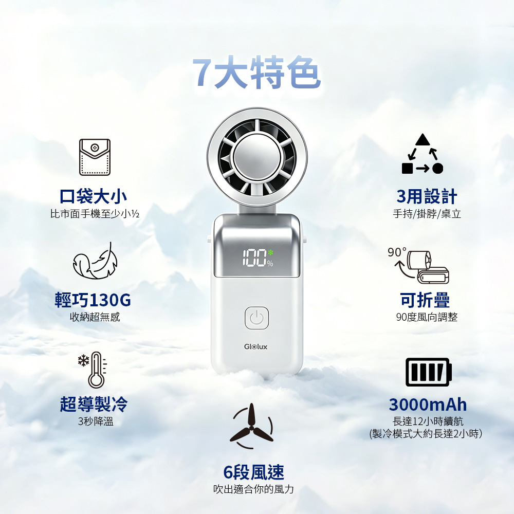 【Glolux 】Mini手持折疊製冷風扇（CF-M01）, , large