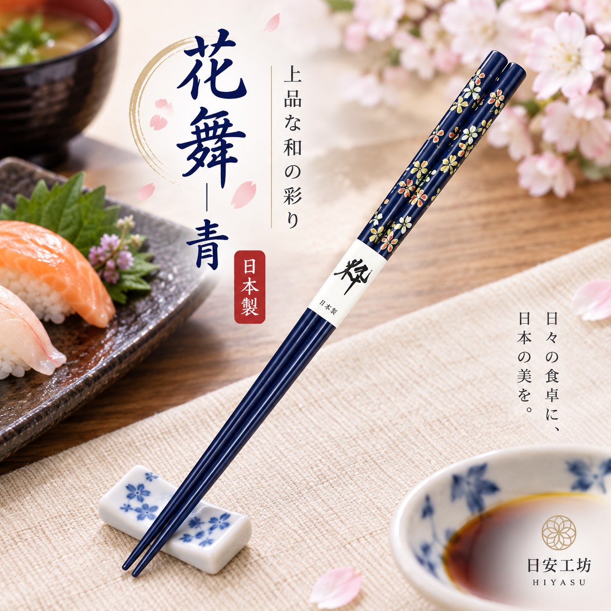 【HIYASU日安工坊】日本工藝箸-花舞 青, , large
