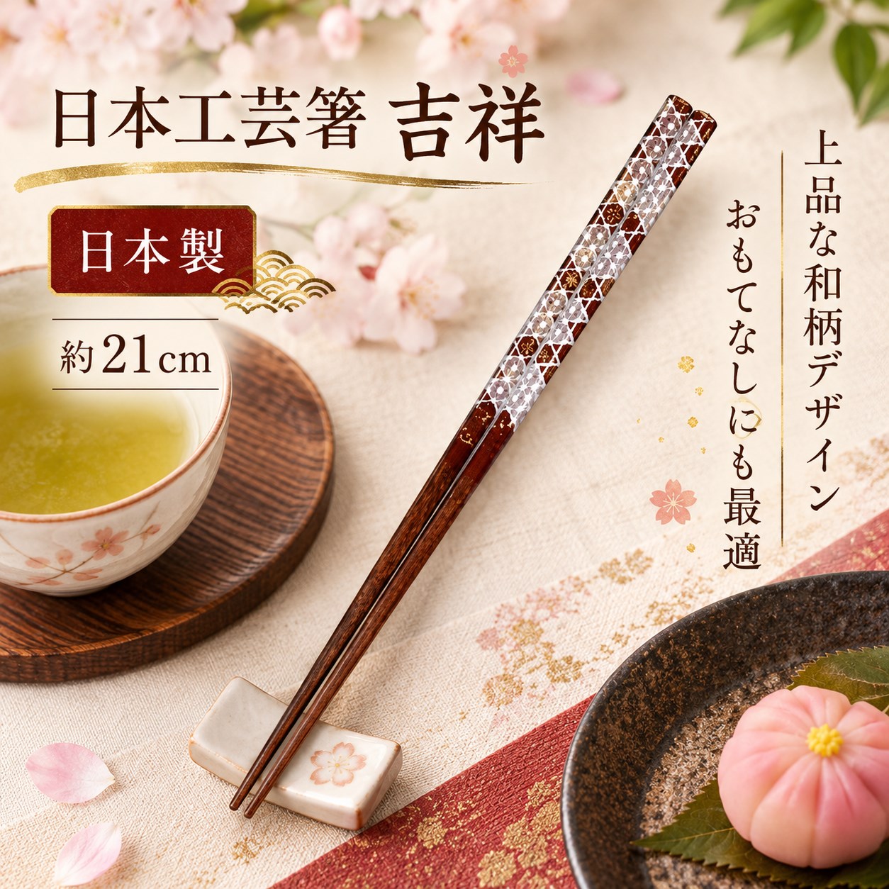 【HIYASU日安工坊】日本工藝箸-吉祥 21cm, , large