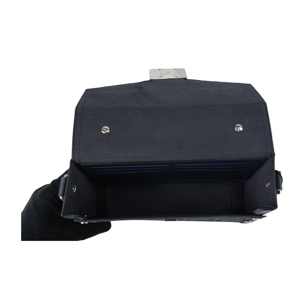 FENDI Soft Trunk FF Logo 緹花拼皮革二用包/牛仔藍, , large
