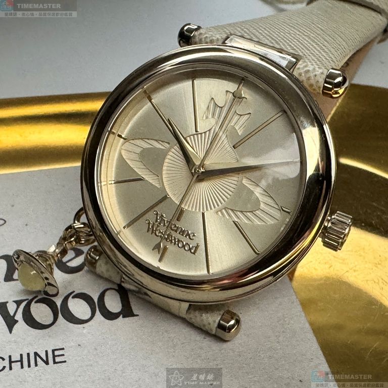 [星晴錶業]Vivienne Westwood手錶,32mm,VW30326金色錶面金色錶殼米黃色真皮皮革錶帶款, , large