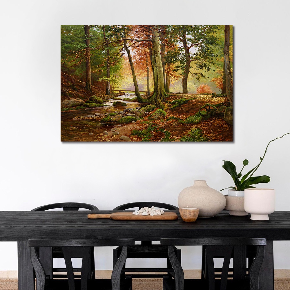 【御畫房】林中溪流 國家一級畫師手繪油畫60&times;90cm(VF-195), , large
