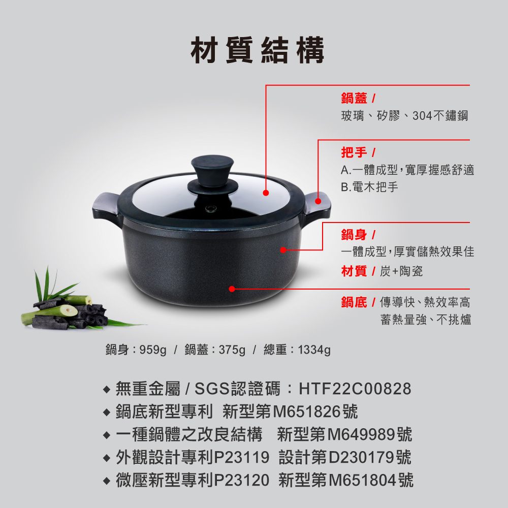 【美國Mother Goose鵝媽媽】新一代遠紅外線竹炭調理湯鍋22cm(IH導磁), , large