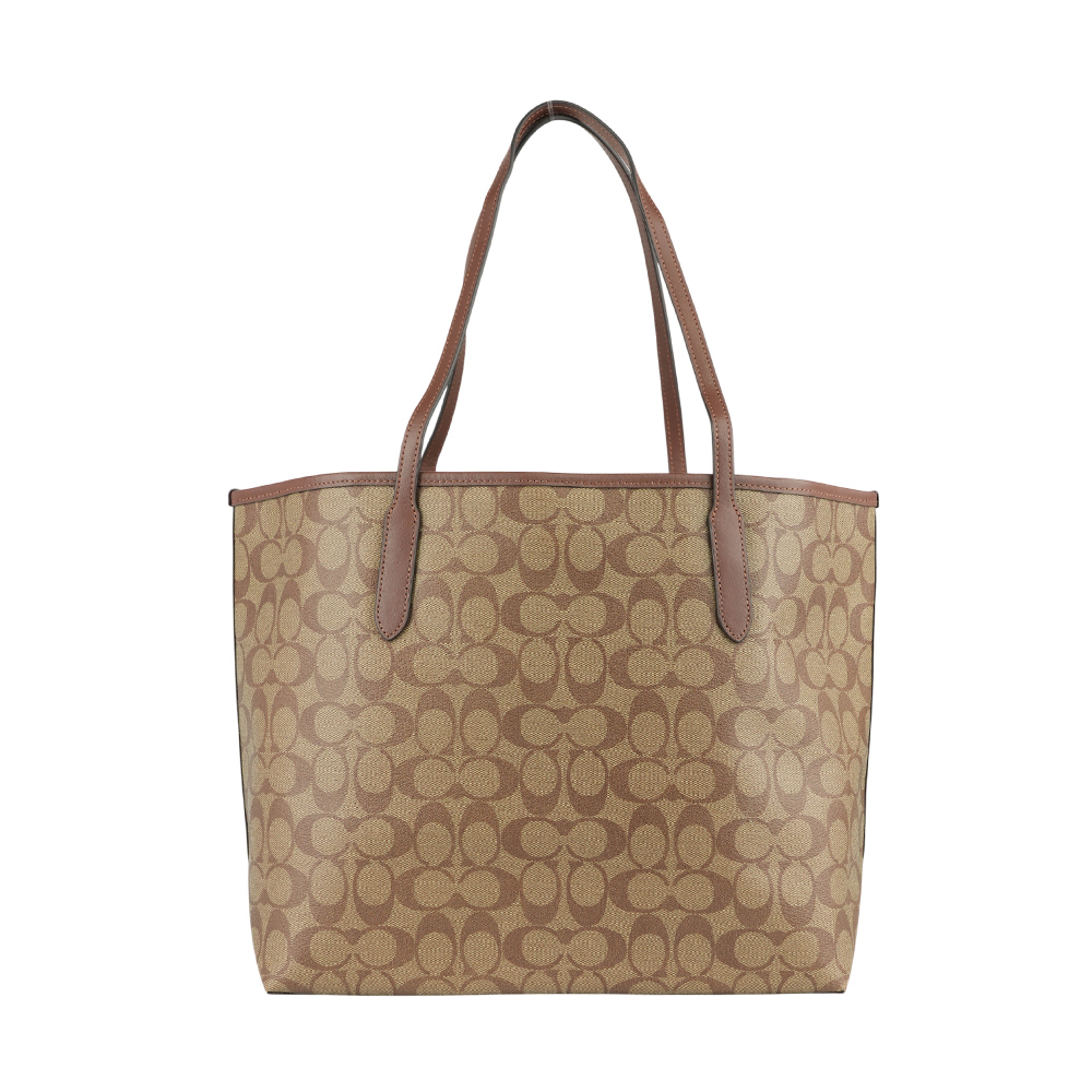 COACH City 塗層帆布托特包/卡其/焦糖色, , large