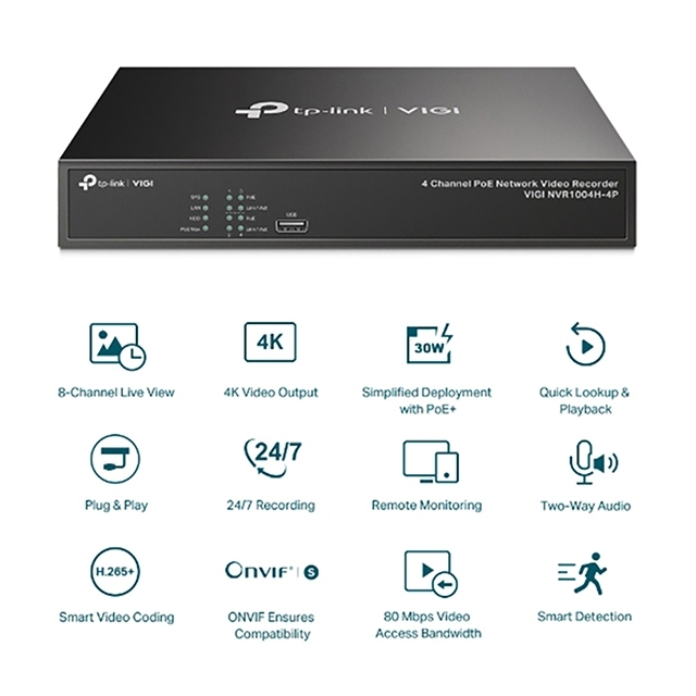 TP-LINK 昌運監視器 VIGI NVR1004H-4P 4路 網路監控主機 + WD 8TB 監控專用硬碟, , large