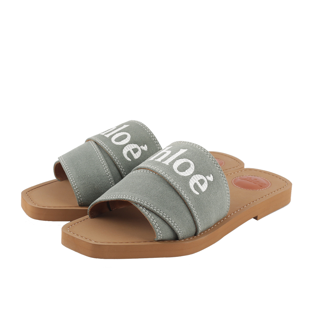 CHLOE' WOODY FLAT MULE 棉質牛仔平底拖鞋36/森林綠, , large