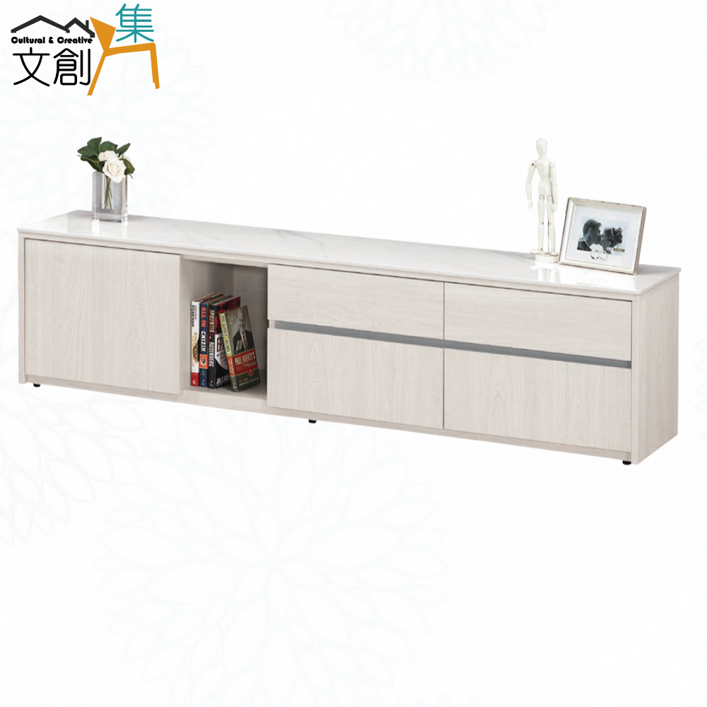 【文創集】華爾雙色6尺岩板開門四抽電視櫃(客約商品), , large