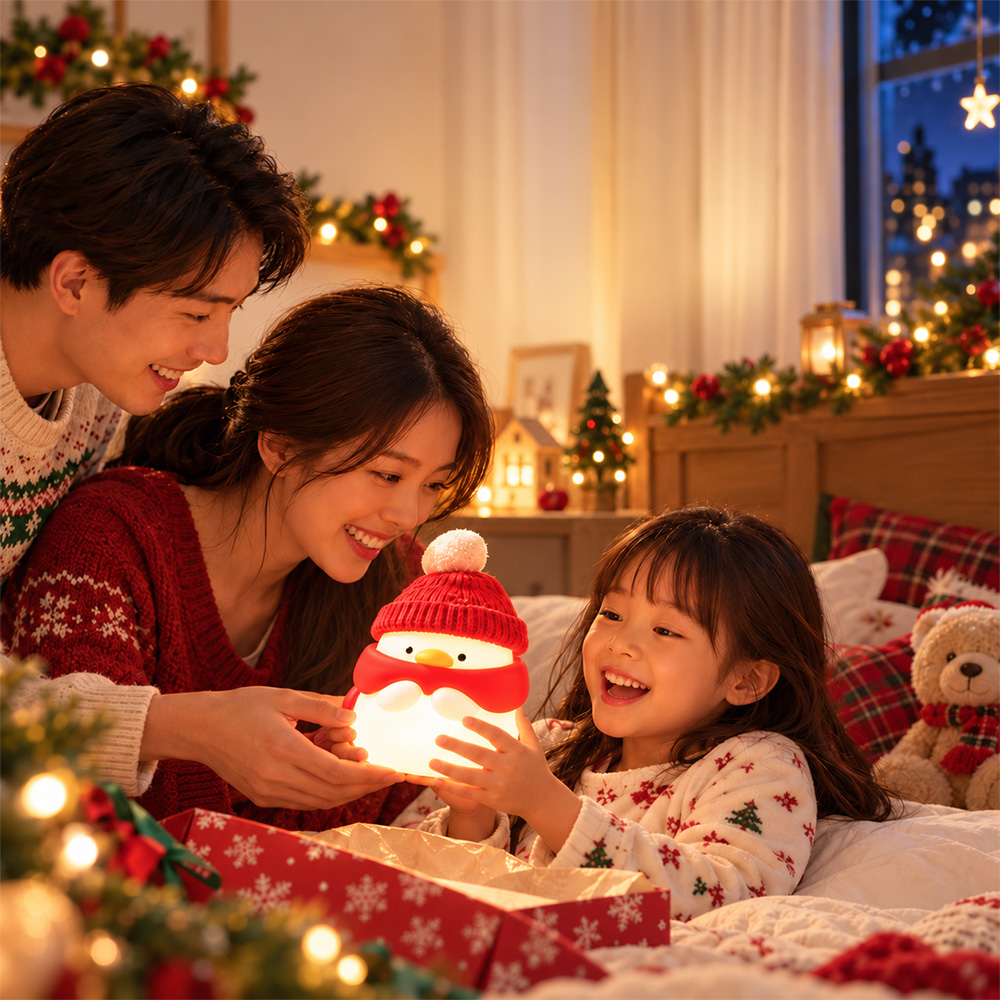 雪人鴨拍拍燈 矽膠夜燈 夜燈 30分鐘定時 聖誕交換禮物推薦 可愛造型暖光小夜燈 USB充電 交換禮物首選好物, , large