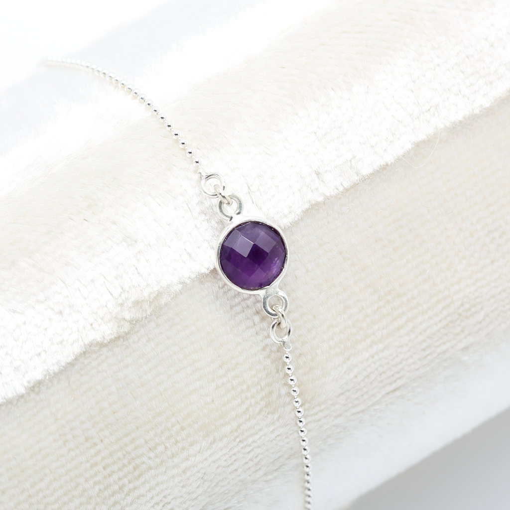 【Angel & Me】Round Amethyst crystal pink simple bracelet mother's birthday Day, , large