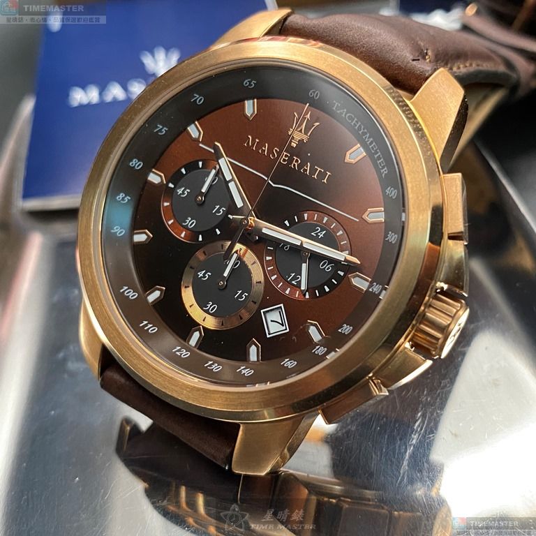 [星晴錶業]MASERATI手錶,44mm,R8871621004古銅色錶面玫瑰金錶殼咖啡色真皮皮革錶帶款, , large