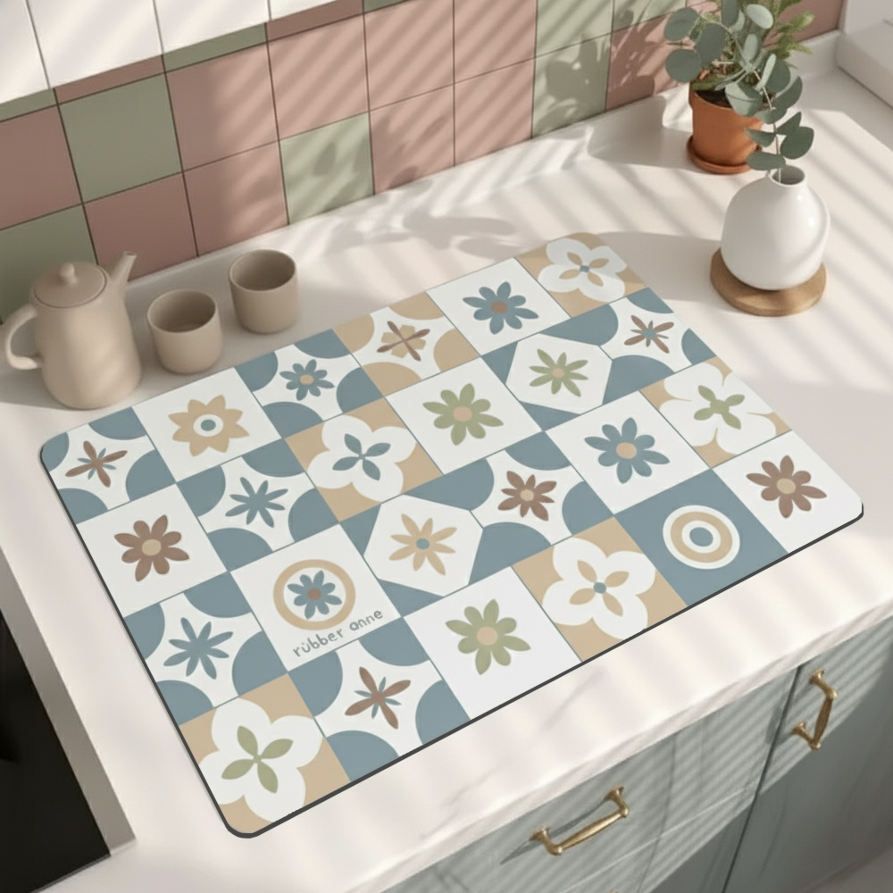 【Monster】 Soft Diatomaceous Earth Sink Draining Mat Language of Tiles  (45x30cm) &ndash;Serene Elegance, , large