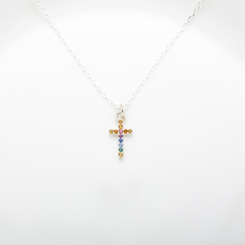 【Angel & Me】Bless Rainbow Cross s925 sterling silver necklace God Jesus gift, , large
