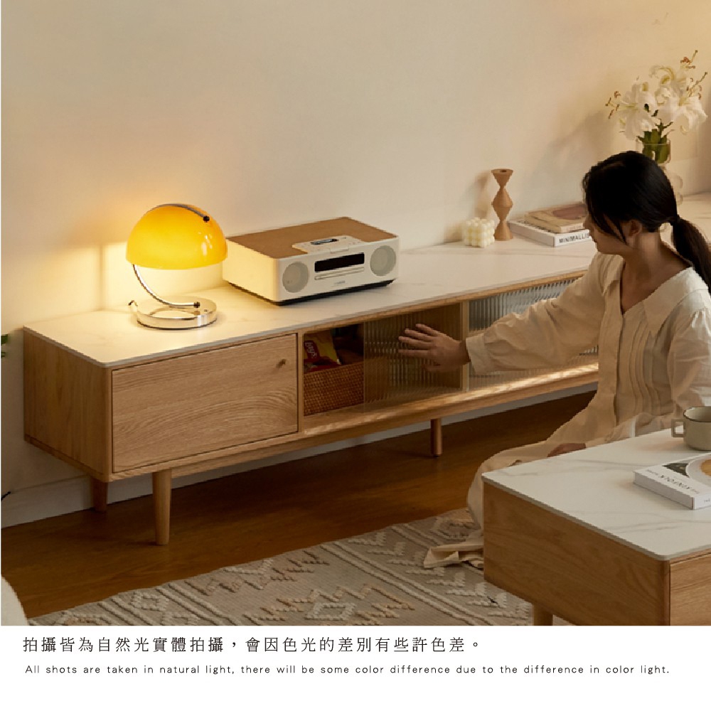 原木長虹岩板電視櫃 岩板電視櫃 原木電視櫃 實木電視櫃 F10Q02, 原木+白岩板, large