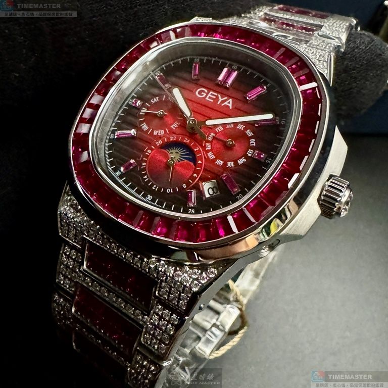 [星晴錶業]GEYA手錶,42mm,G78152GRR紅色錶面銀錶殼銀色精鋼錶帶款, , large