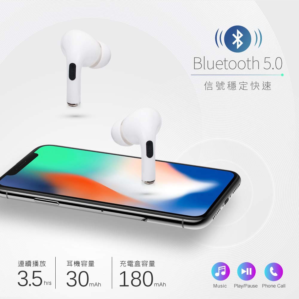 E-BOOKS SS34 True Wireless Classic Battery Display Bluetooth 5.0 Headphones Stable Connection LED Power Display, , large
