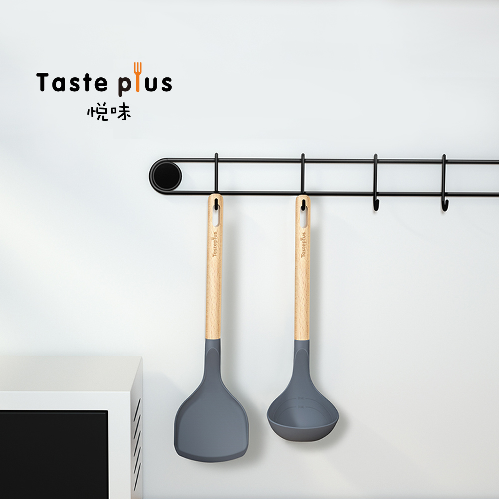 【Taste Plus】悅味 德國櫸木柄 矽膠鏟+矽膠杓 矽膠包不鏽鋼 不易變形(不沾鍋專用)-2件組, , large