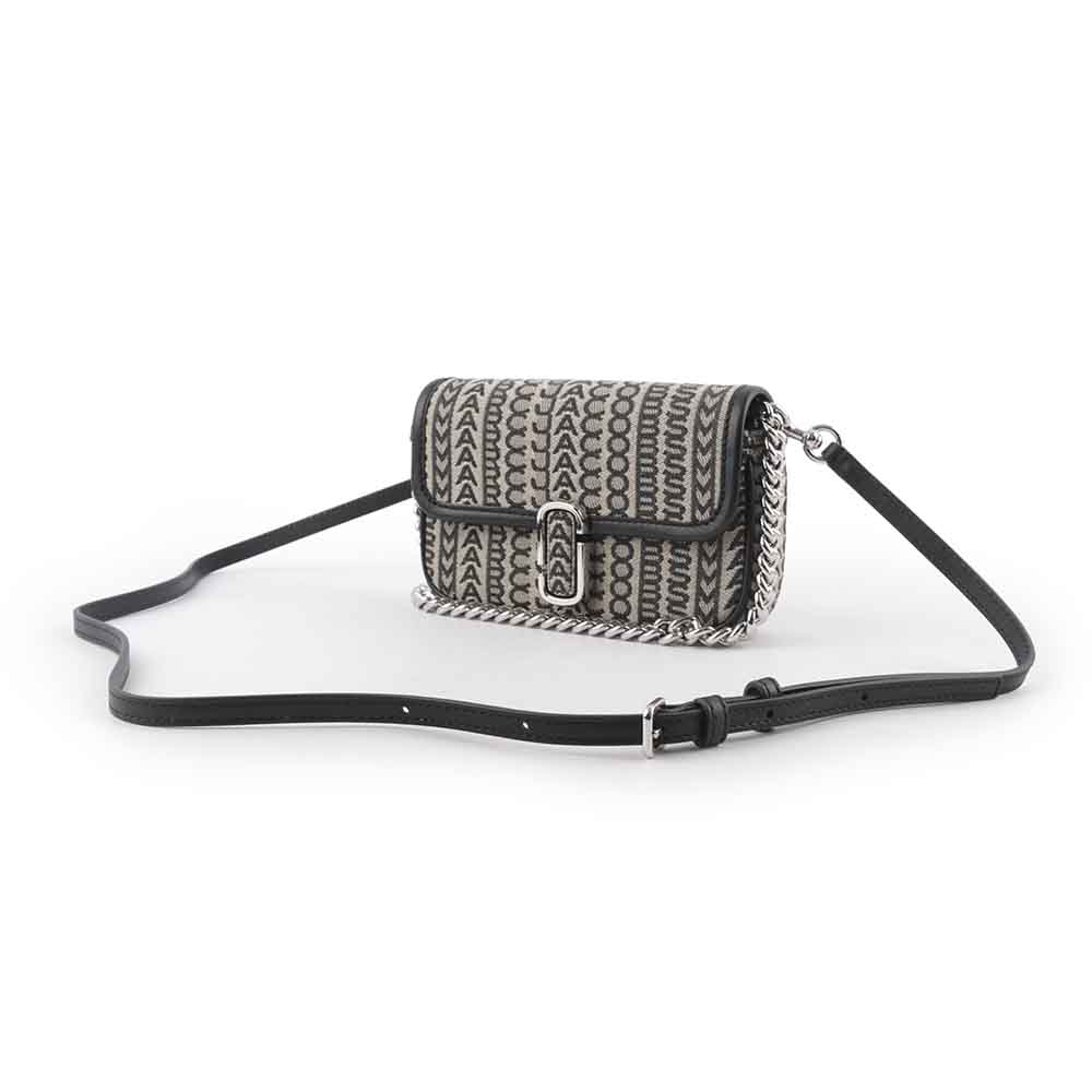 MARC JACOBS THE MONOGRAM J MARC 滿版標誌翻蓋迷你二用包/黑色/深米色, , large