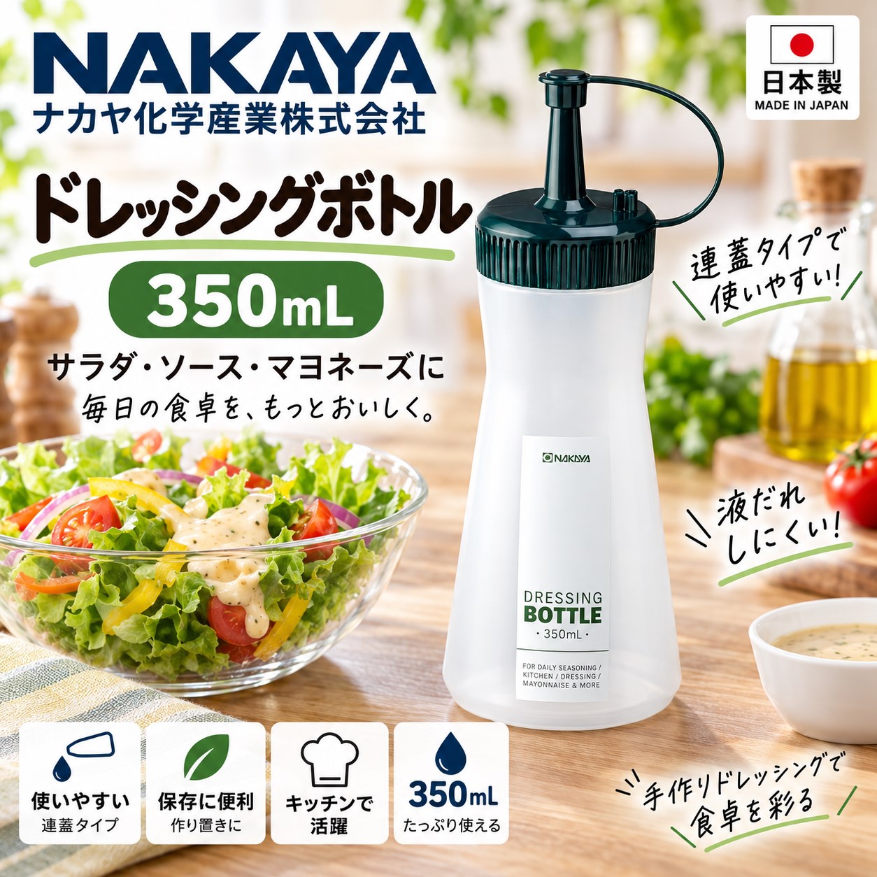 【HIYASU日安工坊】連蓋擠壓醬料瓶  350ml 藍, , large