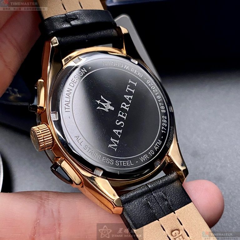 [星晴錶業]MASERATI手錶,46mm,R8871612025黑色錶面黑錶殼深黑色真皮皮革錶帶款, , large