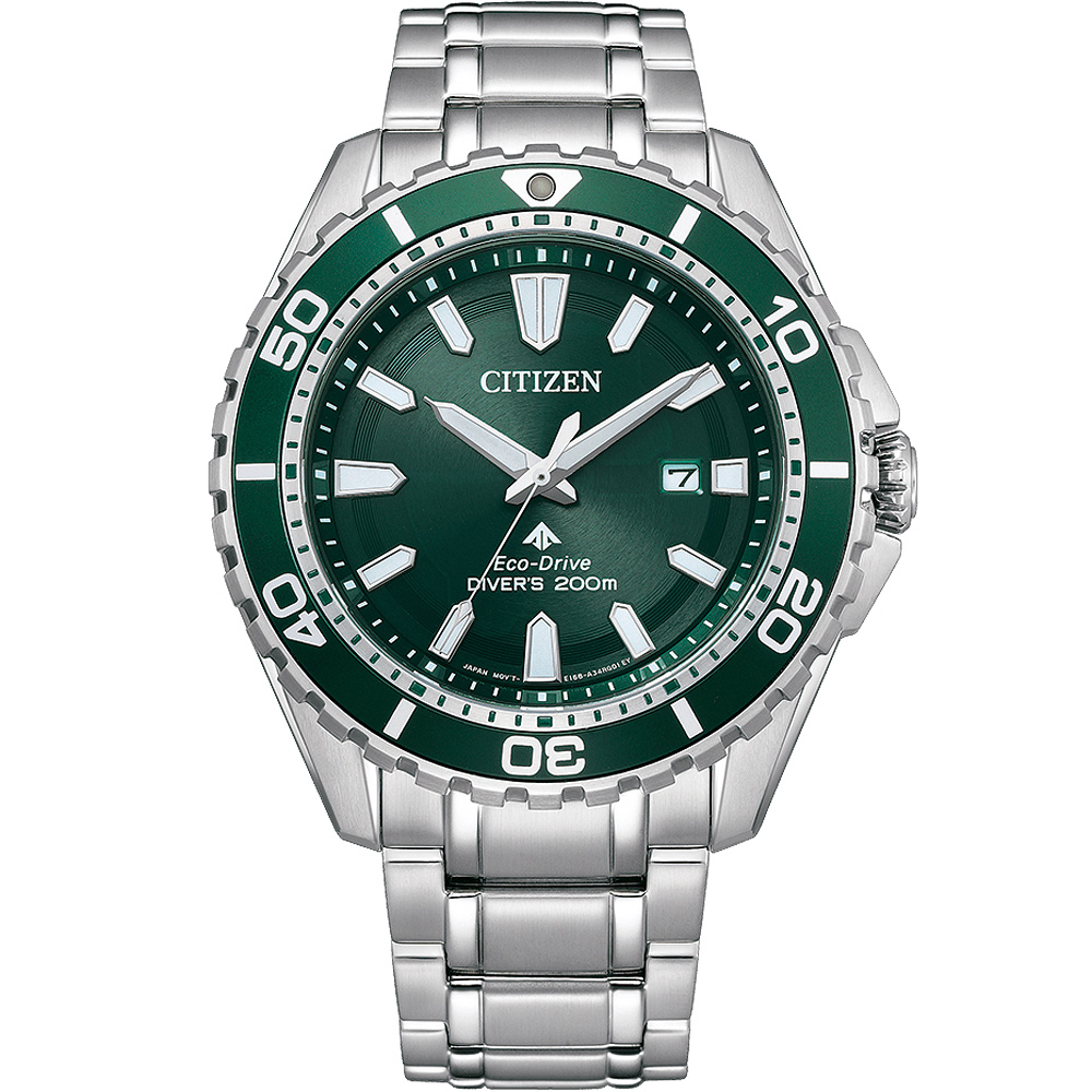 CITIZEN 星辰 PROMASTER MARINE 光動能200米潛水錶-銀x綠 BN0199-53X, , large