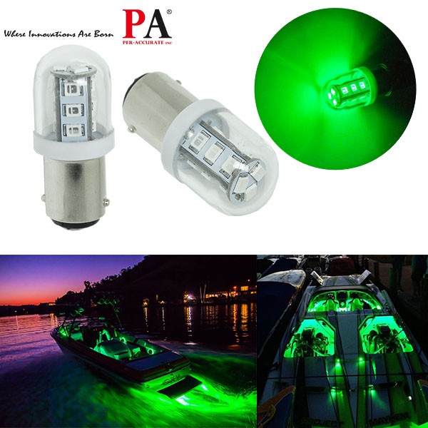【PA LED】船用 9-32V BA15D 1142 15晶 2835 SMD LED 綠光 指示燈 警示燈 燈泡, , large