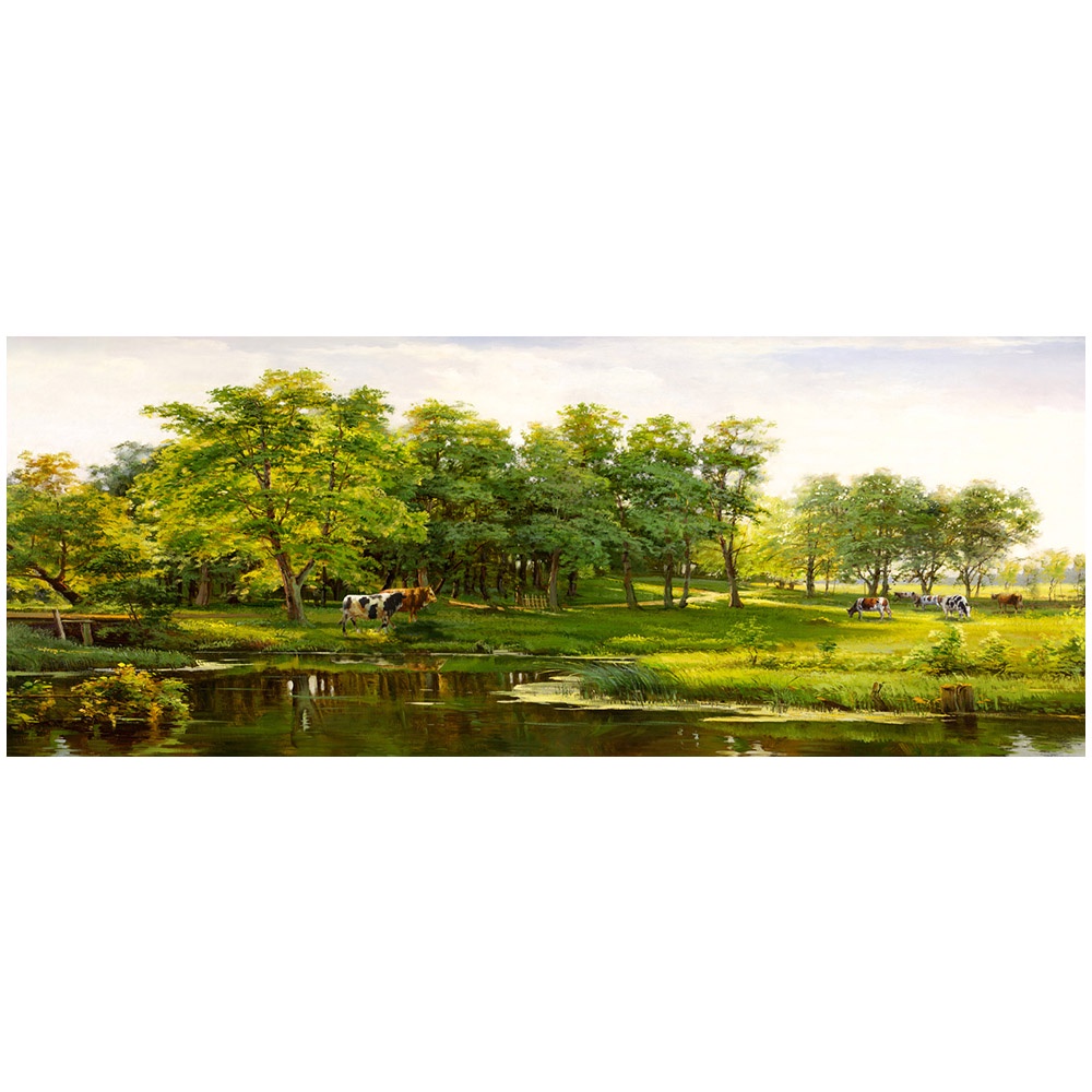【御畫房】湖畔晨曲 國家一級畫師手繪油畫60&times;120cm(VF-52), , large