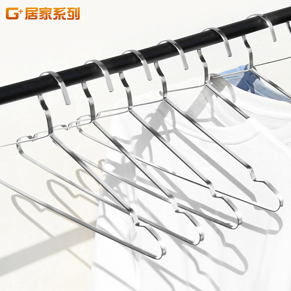 【G+居家】不鏽鋼加粗扁條衣架10入(晾曬架/凹槽衣架/加大加粗/大衣晾曬衣架/三角衣架), , large