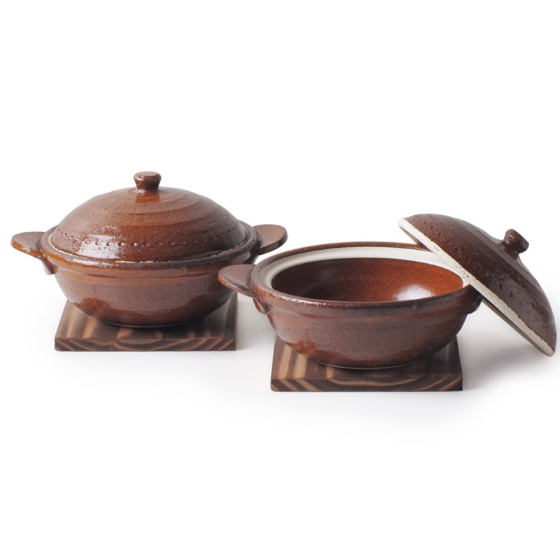 [豐名日本餐具] 四號鍋兩入組 棕釉（附木墊） / C04PT0-5-2, , large