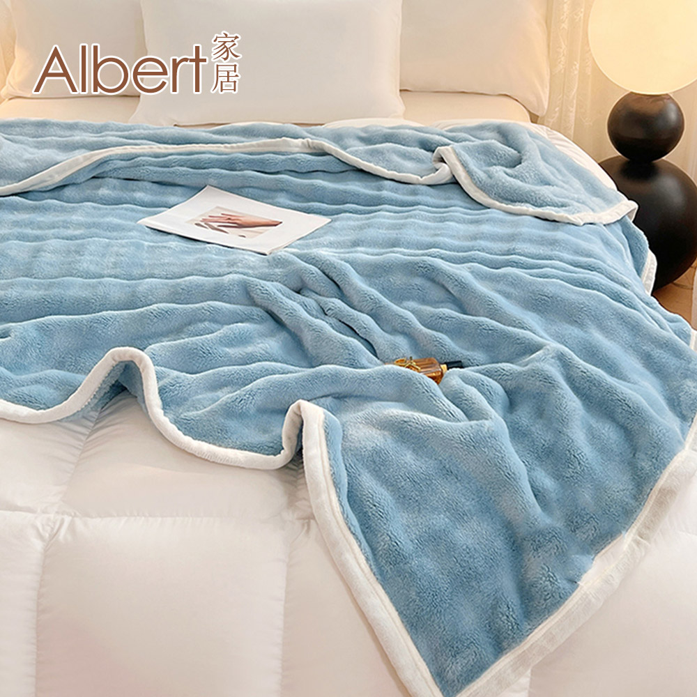Albert家居《天空藍》托斯卡泡泡兔毛絨毯1入 (150x204cm 保暖被/冬被/毛毯/毯子), , large