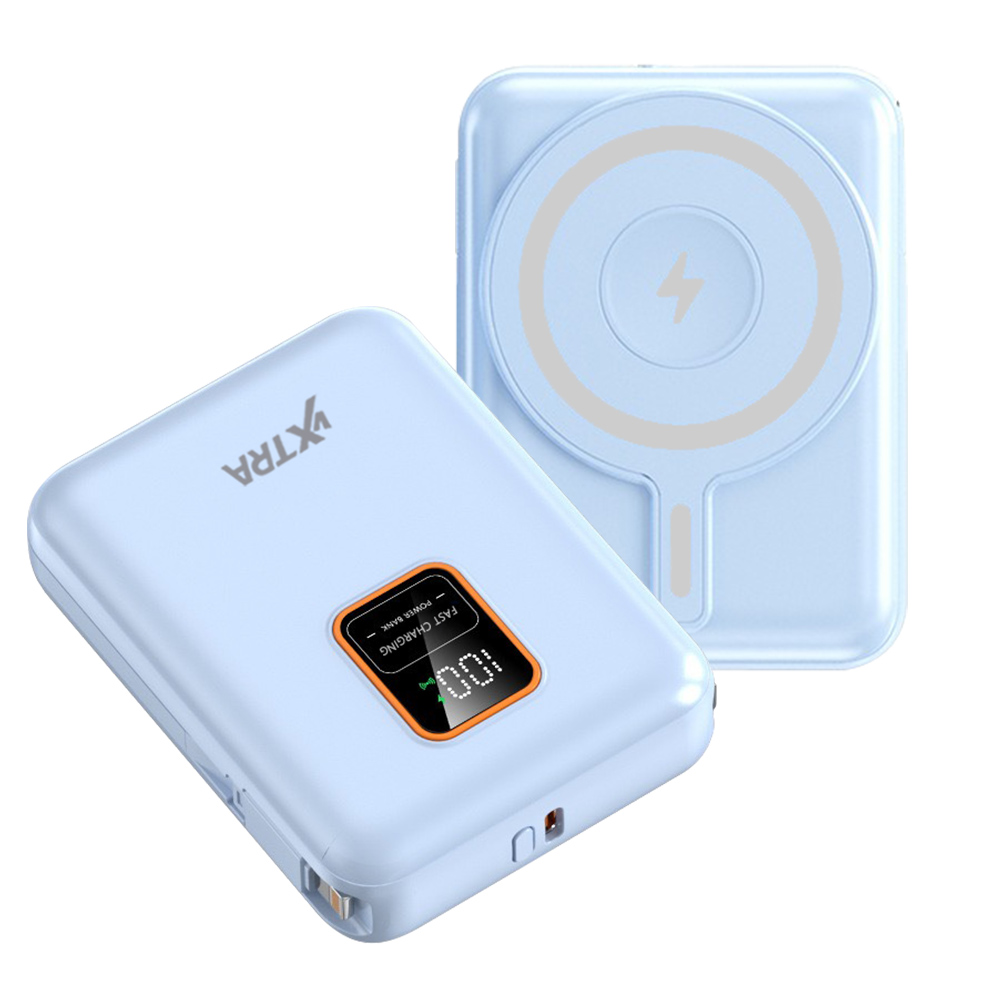 VXTRA 10000mAh電量顯示+自帶雙線 MagSafe磁吸無線快充 三用快充行動電源, , large