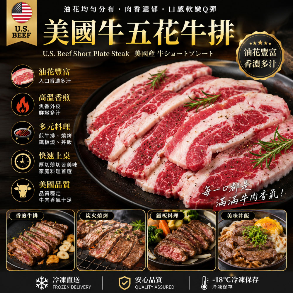 豪鮮牛肉 美國安格斯凝脂牛五花牛排1片(100g&plusmn;10%/片)_任選, , large