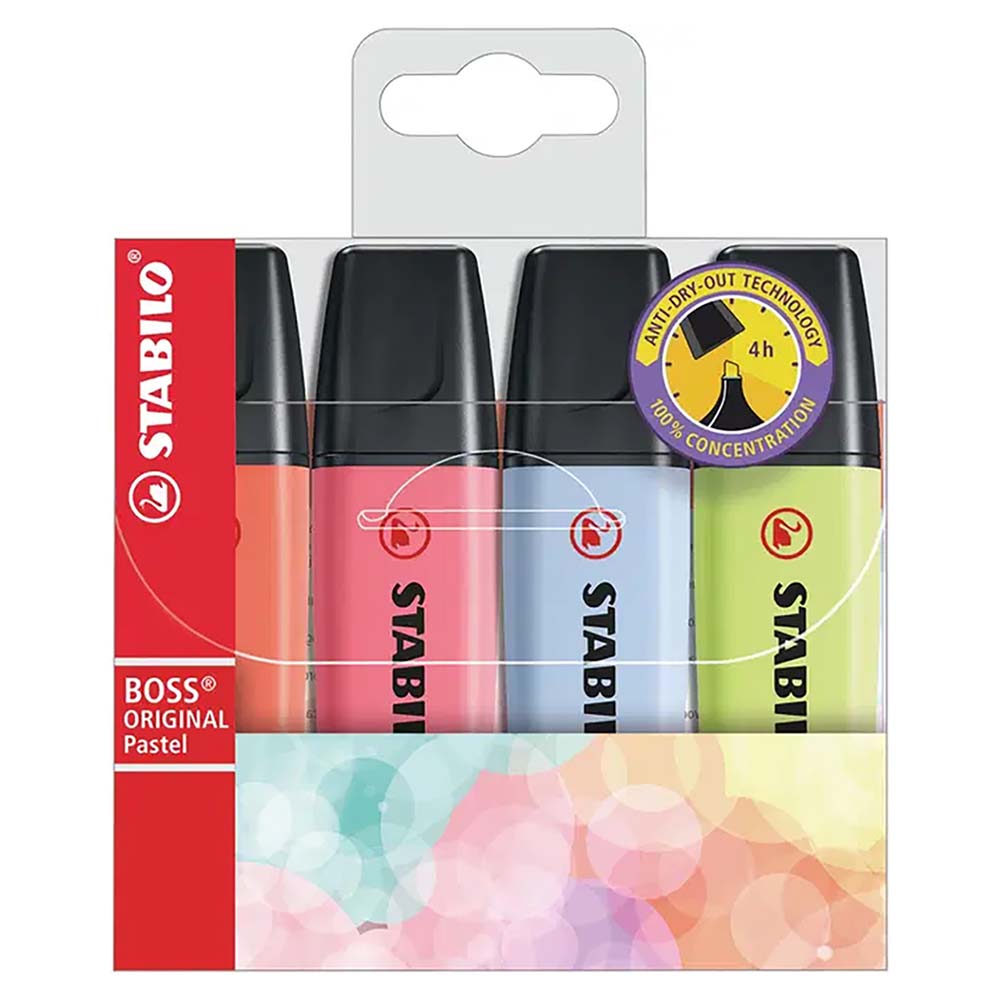 STABILO 德國 思筆樂 BOSS ORIGINAL Pastel 波士馬卡龍色經典螢光筆 4色組 /盒 ST70/4-3, , large