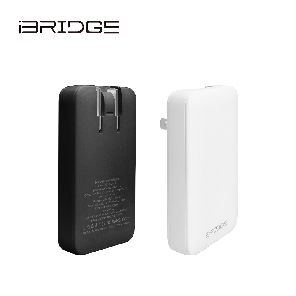 iBRIDGE GaN 65W Ultra-thin Rapid Power Supply-USB-A+Type-C-Black, , large