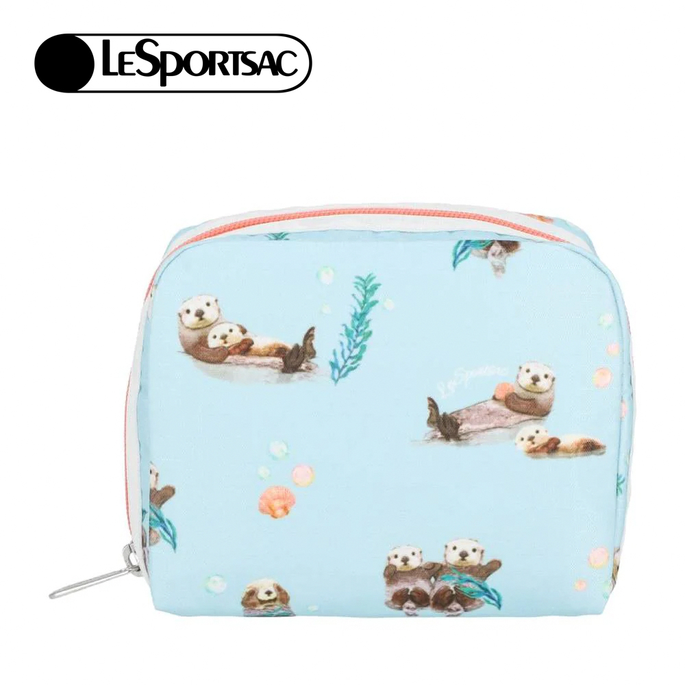 Lesportsac Square Cosmetic 方形收納化妝包 盥洗包 收納袋 送禮 禮物 推薦 女包(海洋風格水獺), , large